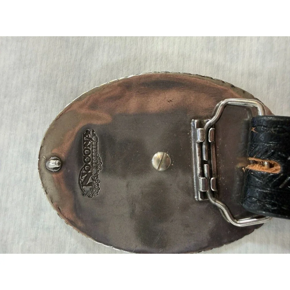 Nocona Western Belt 32 Black Leather Basketweave Texas Star Buckle 9700‎